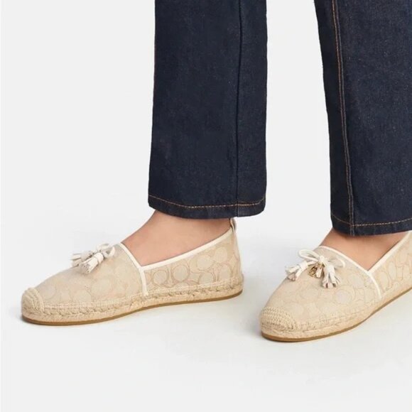 EUC Coach Carson Espadrille Signature Jacquard Slip-On Flat Jute-Foot Bed Beige - Picture 2 of 13